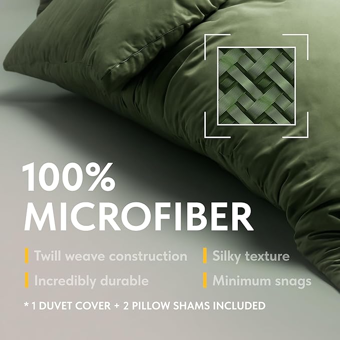 White Classic Dark Green Duvet Cover King Size, Microfiber Duvet Cover with Zipper, Duvet Cover Set with 2 Pillow Shams, Luxury Soft Comforter Cover King Size, 104 x 90 | Comforter Not Included