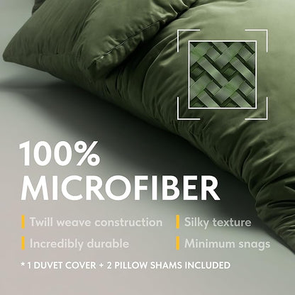 White Classic Dark Green Duvet Cover King Size, Microfiber Duvet Cover with Zipper, Duvet Cover Set with 2 Pillow Shams, Luxury Soft Comforter Cover King Size, 104 x 90 | Comforter Not Included