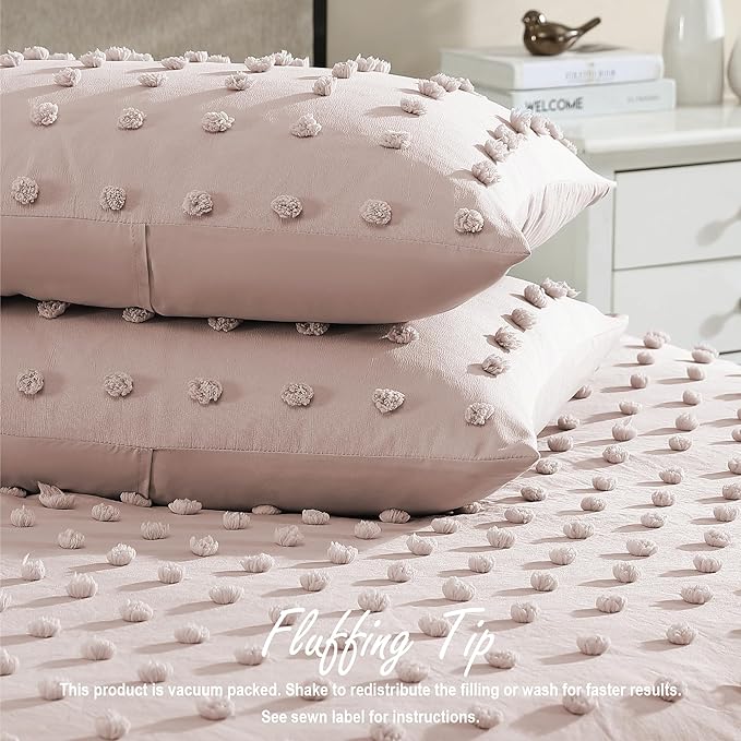 Swift Home Twin/Twin XL Blush Comforter Set - Decorative Tufted Pom Poms Bedding Set - 2 Pieces Bed Linen, 1 Comforter and 1 Pillow Sham