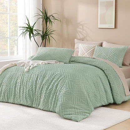 Andency Comforter Oversized King Size Set 120"x98", 3 Pieces Sage Green Soft Boho Bedding Set & Collections, All Season Farmhouse Tufted Fluffy Bed Set (1 Comforter, 2 Pillowcases)