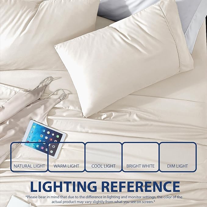 Cathay Home Essentials Ultra Soft Hypoallergenic Wrinkle Resistant Double Brushed Microfiber Bedding Sheet Set, Coconut Milk, California King