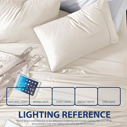 Cathay Home Essentials Ultra Soft Hypoallergenic Wrinkle Resistant Double Brushed Microfiber Bedding Sheet Set, Coconut Milk, Queen