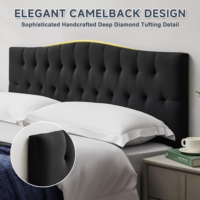 Tufted Upholstered Full Size Headboard Only, Adjustable 38-50 in | Full Headboard for Full Size Bed, Durable Linen Fabric Headboards, Modern Diamon Design Wood Head Board