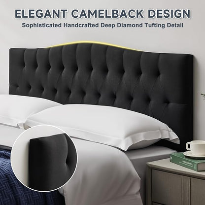 Tufted Upholstered Full Size Headboard Only, Adjustable 38-50 in | Full Headboard for Full Size Bed, Durable Linen Fabric Headboards, Modern Diamon Design Wood Head Board