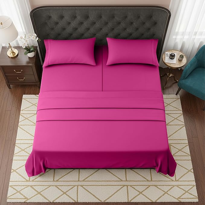 Elegant Comfort Luxurious 1500 Premium Hotel Quality Microfiber Three Line Embroidered Softest 5-Piece Bed Sheet Set, Wrinkle and Fade Resistant, Split King, Pink