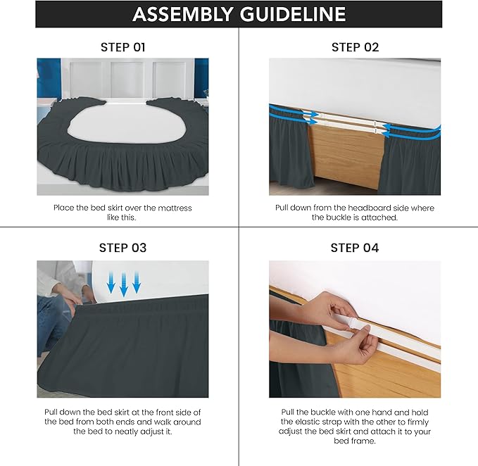 Utopia Bedding Queen Elastic Bed Ruffle - Easy Wrap Around Ruffle - Microfiber Bed Skirt with Adjustable Buckle & Elastic Belt 16 Inch Tailored Drop - Hotel Quality Bedskirt, Fade Resistant (Grey)