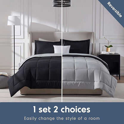 Nestl 7 Piece King Comforter Set – Black Reversible Bed in a Bag – Complete King Size Bedding Set with Sheets, Pillowcases and Shams