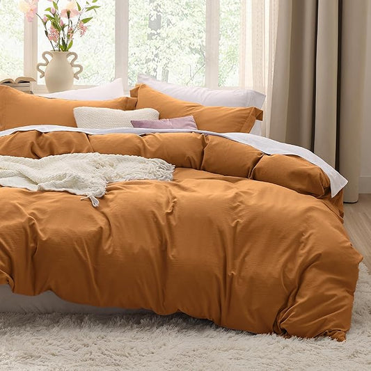 Bedsure Honey Ginger Duvet Cover Full Size - 3 Pieces Prewashed Extra Soft Cotton-Like Bedding Set, Includes 1 Duvet Cover 80x90 Inches with Zipper Closure & 2 Pillow Shams, Comforter Not Included