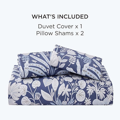 Bedsure Duvet Cover Queen Size - 100% Cotton Reversible Floral Duvet Cover Set with Zipper Closure, 3 Pieces Soft & Breathable PureWoven Vintage Indigo Blue Bedding Set with 2 Pillow Shams 20"x26"