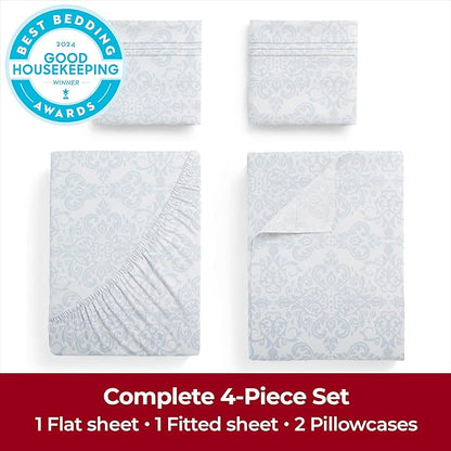 Mellanni Extra Deep Full Sheets - 4 PC Iconic Collection Bedding - Hotel Luxury, Ultra Soft, Cooling Bed Sheets - Wrinkle, Fade, Stain Resistant (Full, Laced Sky Blue)