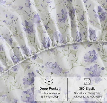 RUVANTI 100% Organic Cotton Sheets Queen Size, Percale Weave, GOTS Certified, 4-Piece Set, Deep Pocket 15", Crisp & Breathable, Soft Durable Bedding, Sábanas Algodón Orgánico – Heather