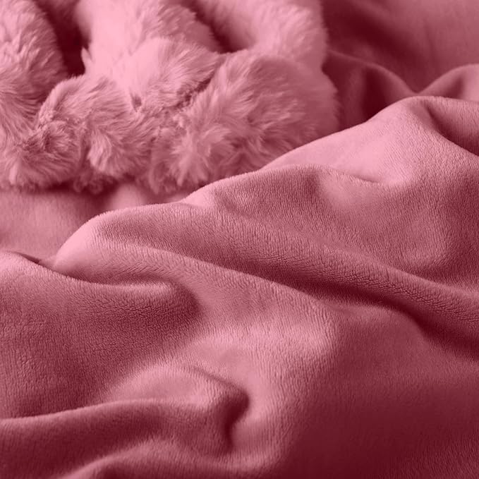 Lavish Home Oversized Ruched Faux Fur Blanket - 60x80-Inch Plush Polyester Faux Fur Queen-Size Throw for Sofas and Beds - Luxurious Bedding (Pink)