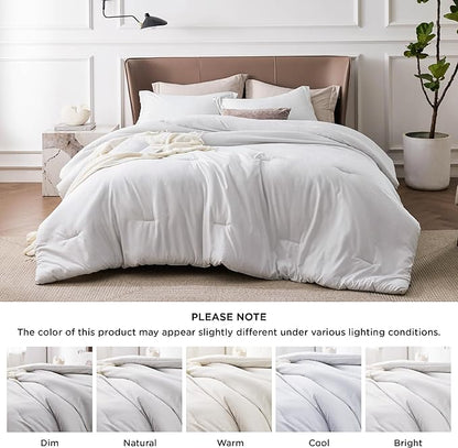 Bedsure Queen Comforter Set - Grayish White Soft Bedding for All Seasons, Cationic Dyed Bed Set, 3 Pieces, 1 Queen Size Comforter (90"x90") and 2 Pillow Shams (20"x26"+2")