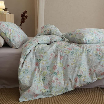 Floral Comforter Set King Cotton Down Alternative Bedding Set Girls Lightweight Boho Cute Bedding Comforter Sets Flower Fluffy Farmhouse Vintage Bed Comforter with 2 Pillowcases