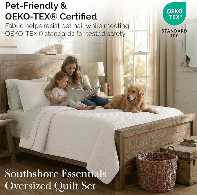 Southshore Fine Living, Inc. Dorm Comforter, Twin/XL Quilt Bedding Set, College Dorm Room Bedding Essentials, Stain Resistant, Machine Washable, XL/Twin Quilt Bed Spread with Pillow Sham, Bone Color