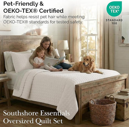 Southshore Fine Living, Inc. Dorm Comforter, Twin/XL Quilt Bedding Set, College Dorm Room Bedding Essentials, Stain Resistant, Machine Washable, XL/Twin Quilt Bed Spread with Pillow Sham, Bone Color