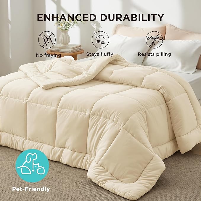Bedsure Comforter Duvet Insert - Quilted Comforters Cal King Size, All Season Duvet, GentleSoft Down Alternative Bedding, with 8 Tabs, Gifts for Women/Men, Cream,Cal King 102 x 96 Inches