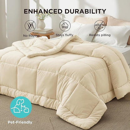 Bedsure Comforter Duvet Insert - Quilted Comforters Twin XL Size, All Season Duvet, Down Alternative Bedding Comforter with Tabs,Gifts for Women/Men,Cream,Twin XL 92 x 68 Inches