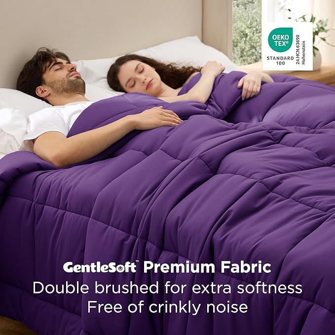 Bedsure Comforter Duvet Insert - Quilted Comforters Oversize Queen Size, All Season Duvet, GentleSoft Down Alternative Bedding Blanket, with 8 Tabs, Gifts for Women/Men, Purple, Oversize Queen 98x98