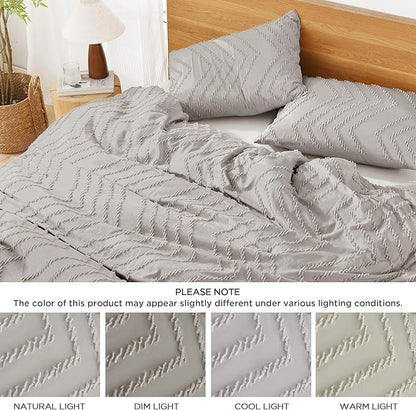 Litanika Linen California King Comforter Set, 3 Pieces Cal King Oversized Chevron Tufted Boho Bedding Comforter Sets, Fluffy Bed Set (104x96In Comforter & 2 Pillowcases)