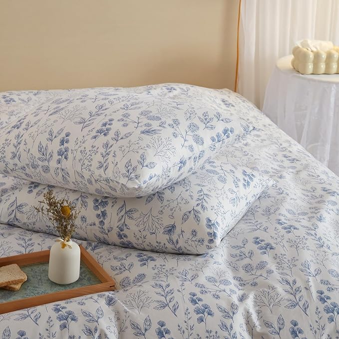 HighBuy Blue Floral Comforter Set King White King Bed Comforter Set Botanical Coquette Comforter Sets for Women Girl Boho Soft 3 Piece Bedding Set Lightweight Comforter and 2 Pillowcases