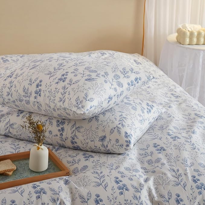 HighBuy White Full Comforter Set Blue Floral Comforter Sets for Women Girl Coquette Aesthetic Boho Comforter Full Size Bedding Comforter Set 3 Pieces Farmhouse 1 Flora Comforter and 2 Pillowcase