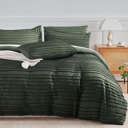 NEXHOME PRO Duvet Cover King,3 Pieces Boho Tufted Duvet Cover Set, Soft and Lightweight 100% Washed Microfiber Comforter Cover Set for All Season(Olive Green,104 x 90)-No Comforter