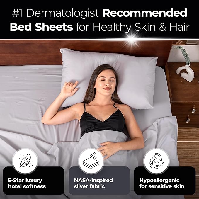 Silvery Silver Infused Bed Sheets Set - Ultra-Soft Temperature-Regulating Fabric with Self-Cleaning Technology™ That Stays Fresh 3X Longer for Hygienic Sleep (Gray, Twin XL)