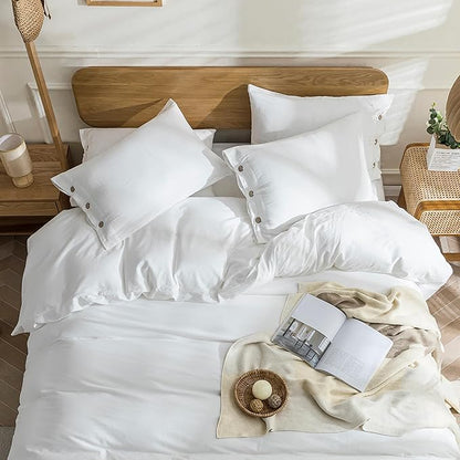 JELLYMONI Cotton Duvet Cover Twin Size - Bright White Comforter Cover with Button 100% Washed Cotton 2PCS Breathable Soft Solid Bedding Set Duvet Cover 68×90in & 1 Pillowcase (NO Comforter)