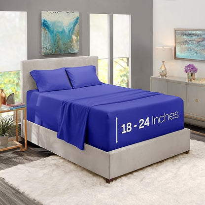 Nestl Full Size Sheet Set, 4 Piece Extra Deep Pocket (18-24 inches), Microfiber, Hotel Luxury, Soft, Breathable, Wrinkle-Free, Easy to Care, Royal Blue