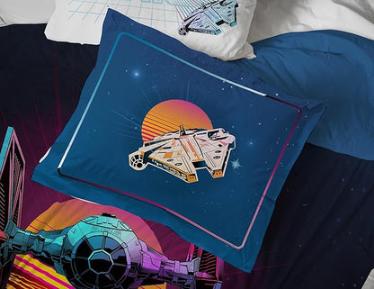 Jay Franco Kids Comforter Set Includes Sheets and Pillow Covers - Soft and Cozy Bed Set for Stylish Room Decor, Blue - Star Wars 02, 7 Piece Full Size Bedding