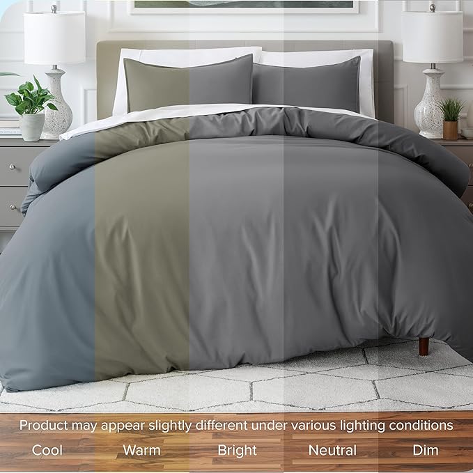 Bare Home Bedding Duvet Cover Full Size - Premium 1800 Super Soft Collection - Lightweight, Cooling - Soft Breathable Bedding Duvet Cover (Full, Grey)
