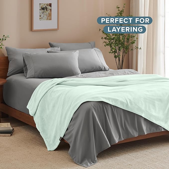 Bare Home Fleece Blanket - Throw/Travel - Ultra-Soft Lightweight for Bed, Sofa, and Couch - Luxury Microplush - Cozy Warm Blanket (Throw/Travel, Spring Mint)