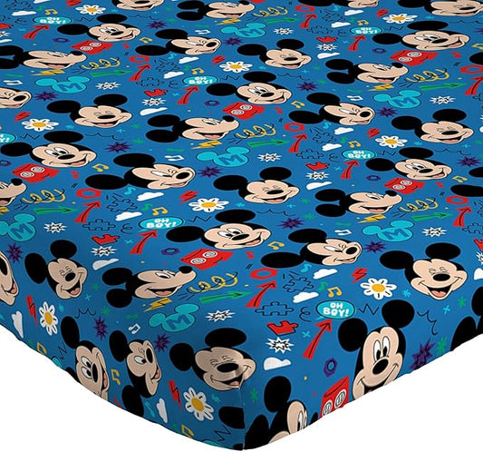 Jay Franco Kids Sheet Set with Fitted, Flat Sheets & Pillow Cover - Ultra-Soft Bedding with Pillowcase for Room Decor, Blue - Mickey Mouse, 4 Piece Full