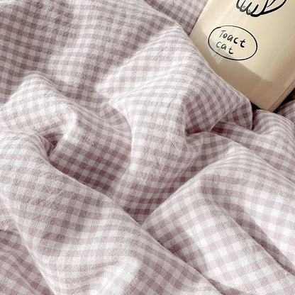 VM VOUGEMARKET Purple Plaid Comforter Set with White Lace Twin XL Kids Teens Mini Checkered Quilt Comforter for Girl's College Dorm Soft Lightweight Cozy Bedding Set