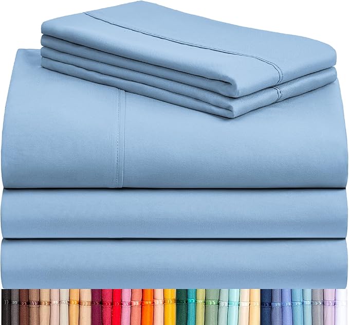 LuxClub 5 PC Split King Sheet Set, Breathable Luxury Bed Sheets, Deep Pockets 18" Eco Friendly Wrinkle Free Cooling Sheets Machine Washable Hotel Bedding Silky Soft - Sky Split King