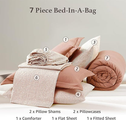Monbix King Size Comforter Set - 7 Pieces Autumn Leaf Prewashed Bed in a Bag King Bedding Sets with Comforters, All Seasons Ultra Soft Comforter Bed Set with Sheets,Pillowcases & Shams