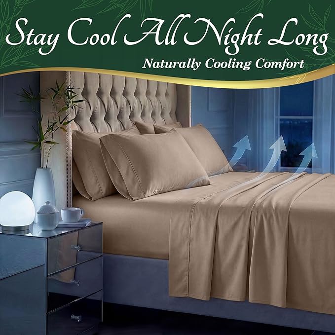 DECOLURE 100% Viscose Derived from Bamboo Sheets Twin Size - Luxury 4 Pc Naturally Cooling Sheets, Ultra Soft Bed Set - Deep 17" Pockets, Durable Double Stitching, Oeko Tex Standard (Taupe)