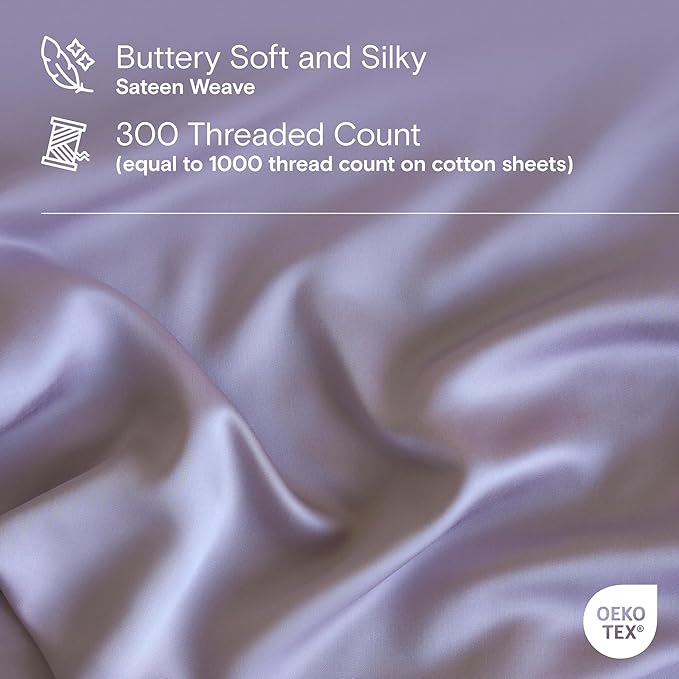 DOZ Sheet Set, 100% Viscose derived from Bamboo, Organically Grown, Buttery Soft, Cooling Sheets, High GSM, Deep Pockets - 4 Piece - 2 Pillowcases 1 Fitted 1 Top Sheet (Lavender, Queen)