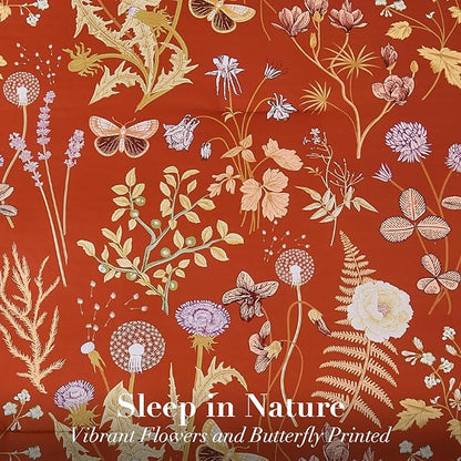 Yiran Queen Comforter Set 7 Piece,Burnt Orange Floral Bedding Set, Bed in a Bag Queen Size with Botanical Flowers Spring, Soft Lightweight Terracotta Comforters with Sheets Complete for All Season