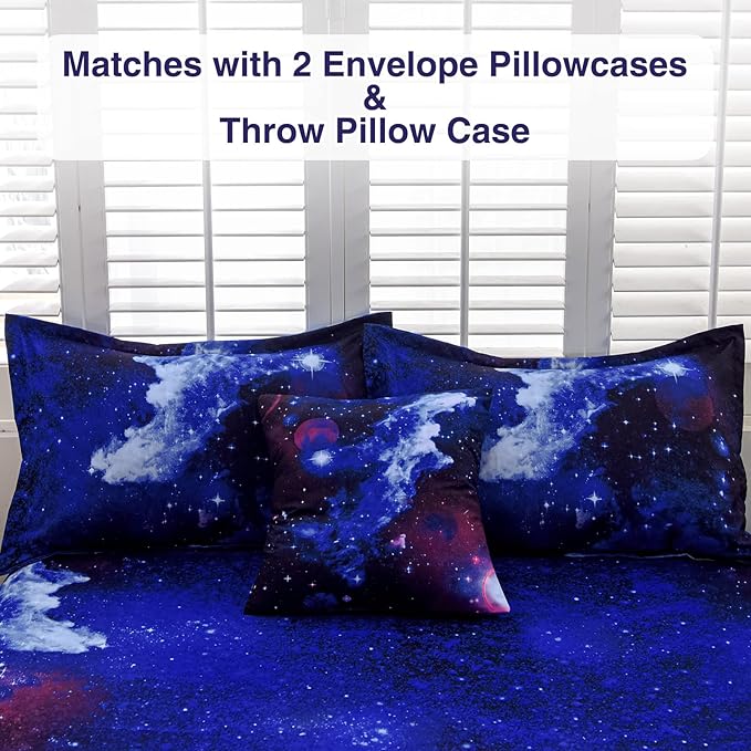 A Nice Night Galaxy 6Pcs Bedding Sets Outer Space Comforter Bed in a Bag 3D Printed Quilt,for Children Boy Girl Teen Kids,Queen 6Pcs