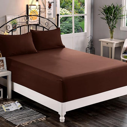 Elegant Comfort 1500 Premium Quality Fitted Sheet Ultra Soft 18-24 Inch Extra Deep Pocket - Single Fitted Sheet for High Mattress - Wrinkle Free with Smart Storage Pockets, Full, Chocolate Brown