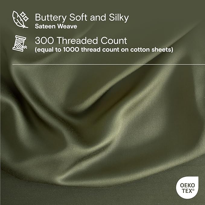DOZ Sheet Set, 100% Viscose derived from Bamboo, Organically Grown, Buttery Soft, Cooling Sheets, High GSM, Deep Pockets - 3 Piece - 1 Pillowcase 1 Fitted 1 Top Sheet (Olive, Twin XL)