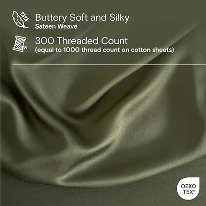 DOZ Sheet Set, 100% Viscose derived from Bamboo, Organically Grown, Buttery Soft, Cooling Sheets, High GSM, Deep Pockets - 3 Piece - 1 Pillowcase 1 Fitted 1 Top Sheet (Olive, Twin XL)