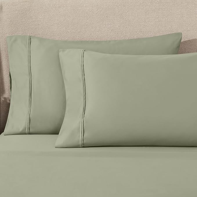 1200 Thread Count 100% Egyptian Cotton, Soft and Breathable, 2-Piece King Pillowcase Set Solid, Sage