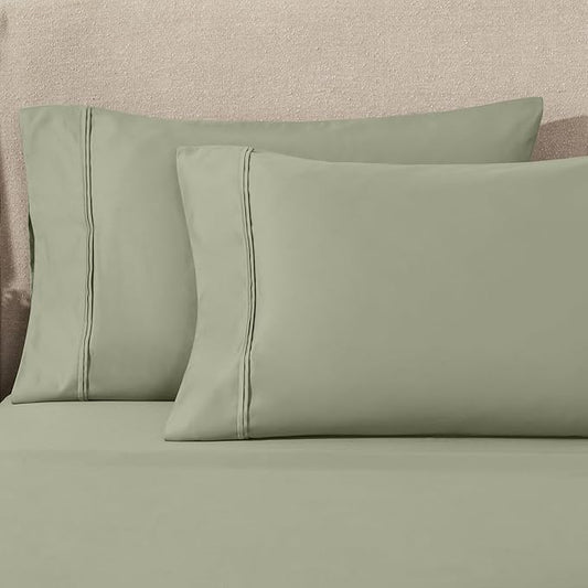 1200 Thread Count 100% Egyptian Cotton, Soft and Breathable, 2-Piece King Pillowcase Set Solid, Sage