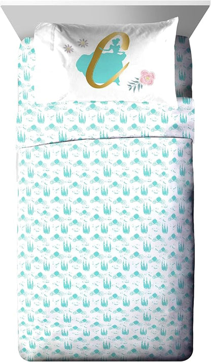 Jay Franco Kids Comforter Set Includes Sheets and Pillow Covers - Soft and Cozy Bed Set for Stylish Room Decor, Official Licensed Bedding, Blue - Princess Cinderella, 5 Piece Twin