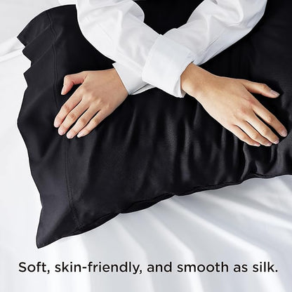 Bedsure Pillow Cases Queen, Cooling Pillow Cases, Rayon Derived from Bamboo Black Pillowcases Queen Size Set of 2, PureWoven Silky Soft Bedding Pillow Covers with Envelope Closure, 20x30 Inches
