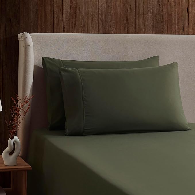 Nestl Full Sheet Set - Luxury 1800 Ultra-Soft Microfiber Full Bed Sheets - Double Brushed - Deep Pockets - Easy Fit - 4 Piece Set - Bedding Sheets & Pillowcases (Full, Olive Green)