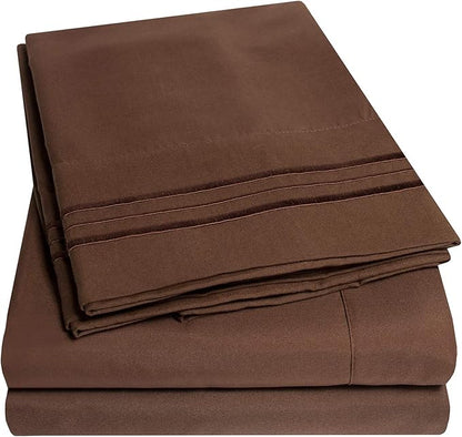 1500 Supreme Collection Bed Sheets - 4 Piece Bed Sheet Set Deep Pocket Wrinkle Free Hypoallergenic Bedding - Full, Brown